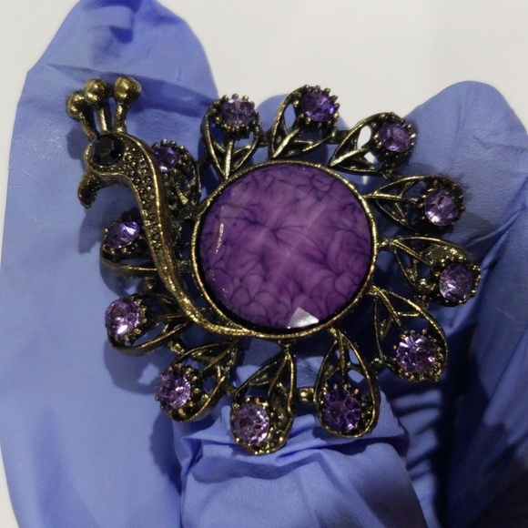 Vintage Peacock Ring – Purple Gemstones & Center Stone, Adjustable Women Jewelry - Picture 10 of 10